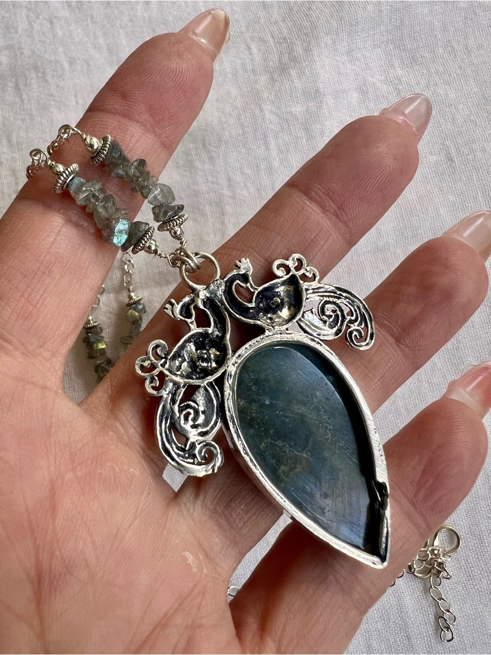 925 OOAK WOW! Royal Blue Flash Labradorite Necklace Pendant - Picture 5 of 6